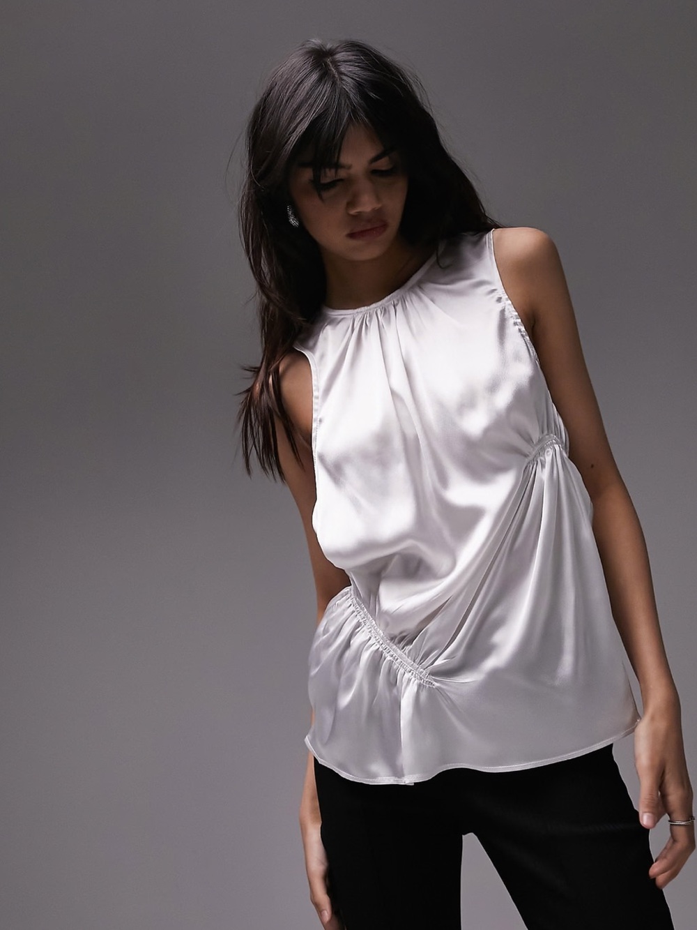 Topshop White Satin Draped Camisole